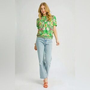 Umgee Retro Floral Puff Sleeve Top
